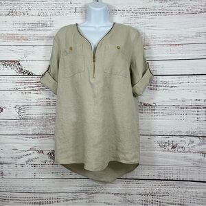 Ellen Tracy Beige Linen 3/4 Sleeve Tunic Top